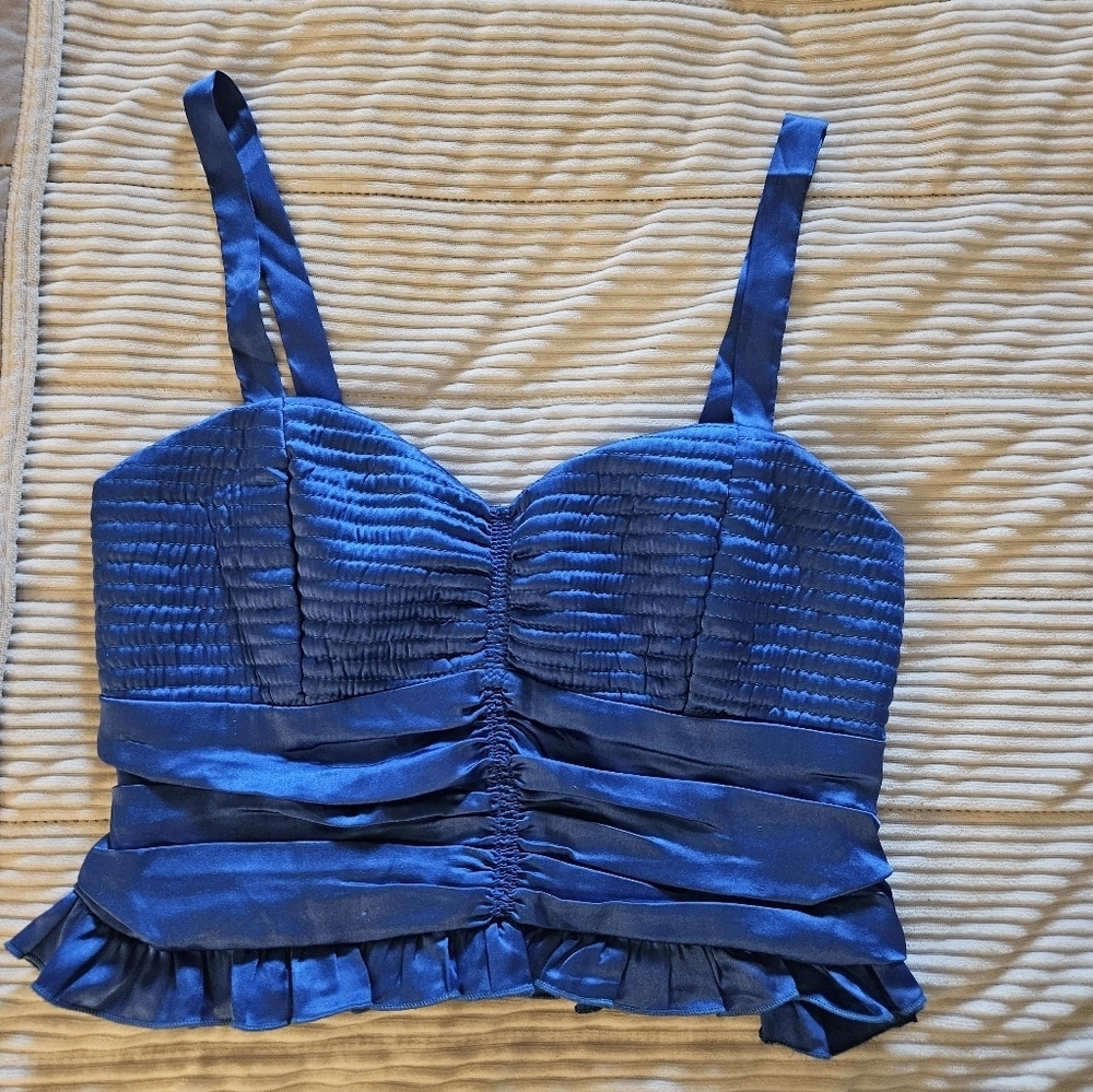 BOG Collective Blue Ruched Tank Top Size L